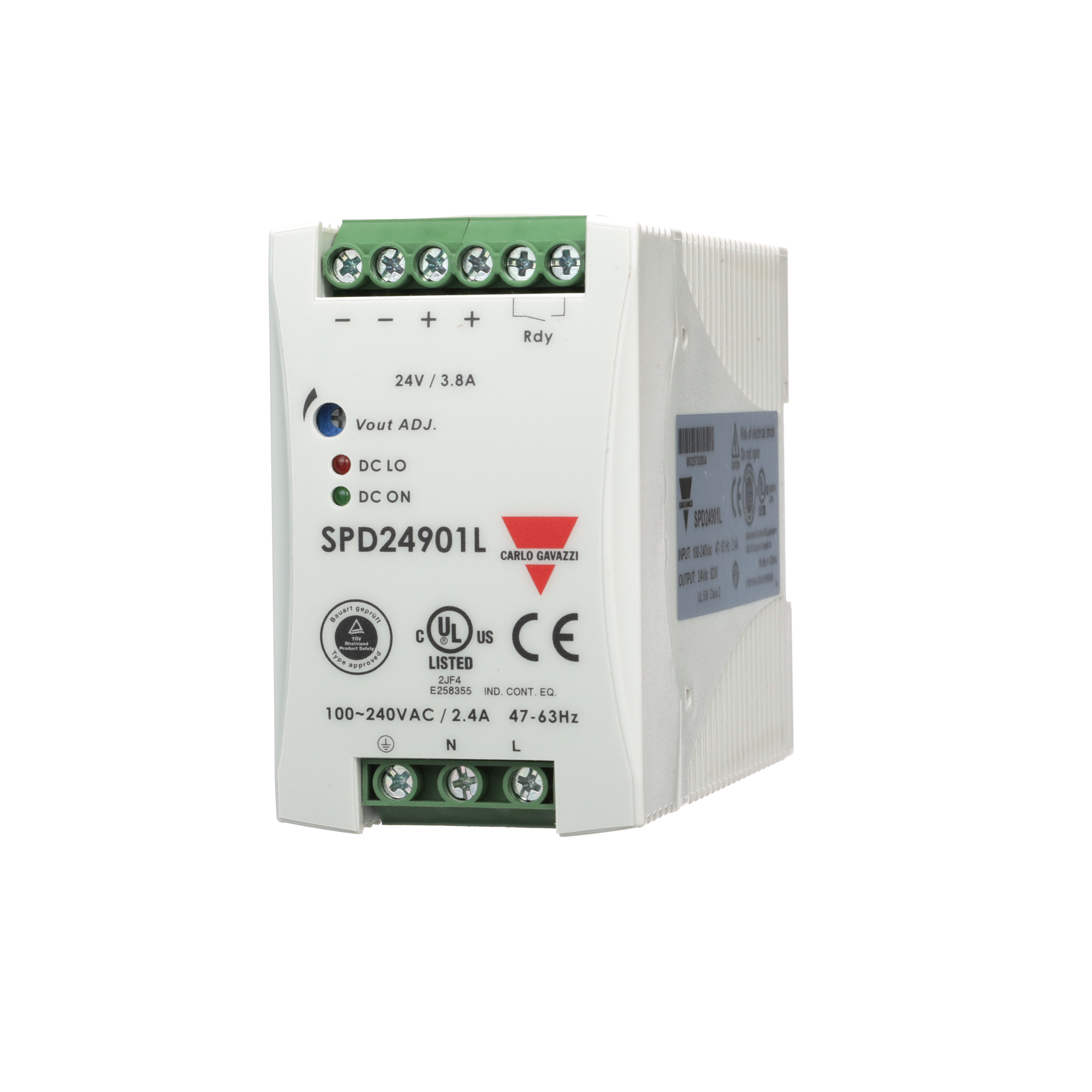 Carlo Gavazzi Switching Power Supply; 24VDC OUT; 3.8A; 90-264VAC / 120-375VDC IN; Single-Phase; DIN Rail Mount